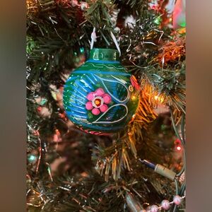 Handmade Mexican Pottery Floral Christmas Ornament Year Round Display